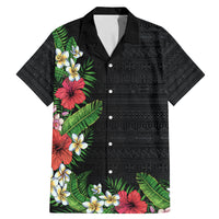 Hawaii Tropical Flowers and Leaves Family Matching Mermaid Dress and Hawaiian Shirt Tapa Pattern Colorful Mode LT03 Dad's Shirt - Short Sleeve Black - Polynesian Pride