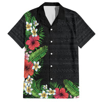 Hawaii Tropical Flowers and Leaves Family Matching Off Shoulder Maxi Dress and Hawaiian Shirt Tapa Pattern Colorful Mode LT03 Dad's Shirt - Short Sleeve Black - Polynesian Pride
