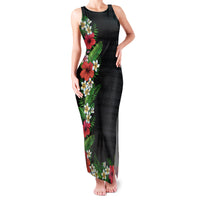Hawaii Tropical Flowers and Leaves Family Matching Tank Maxi Dress and Hawaiian Shirt Tapa Pattern Colorful Mode LT03 Mom's Dress Black - Polynesian Pride