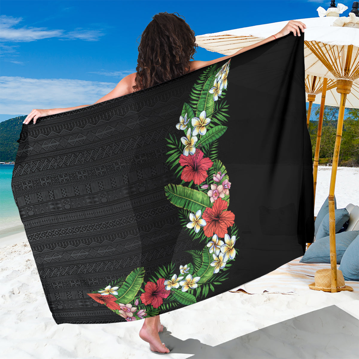 Hawaii Tropical Flowers and Leaves Sarong Tapa Pattern Colorful Mode