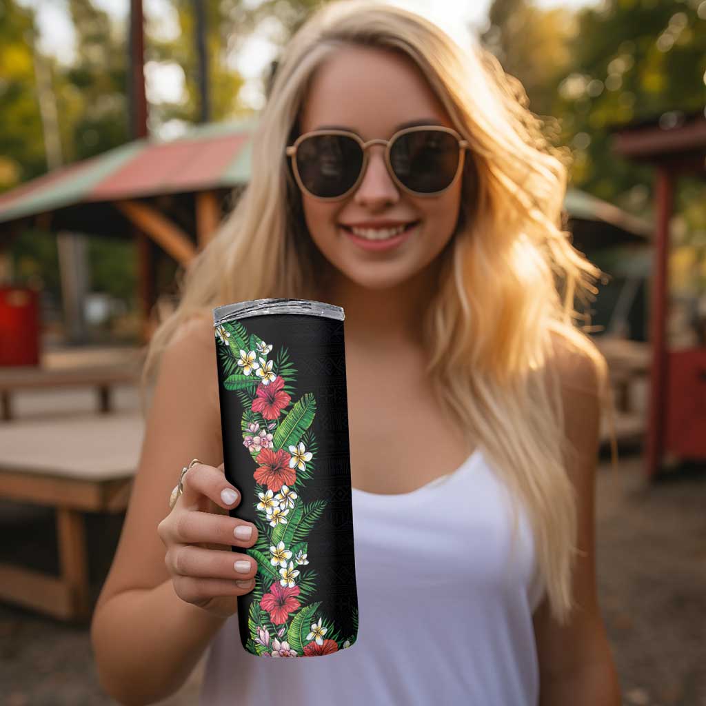 Hawaii Tropical Flowers and Leaves Skinny Tumbler Tapa Pattern Colorful Mode