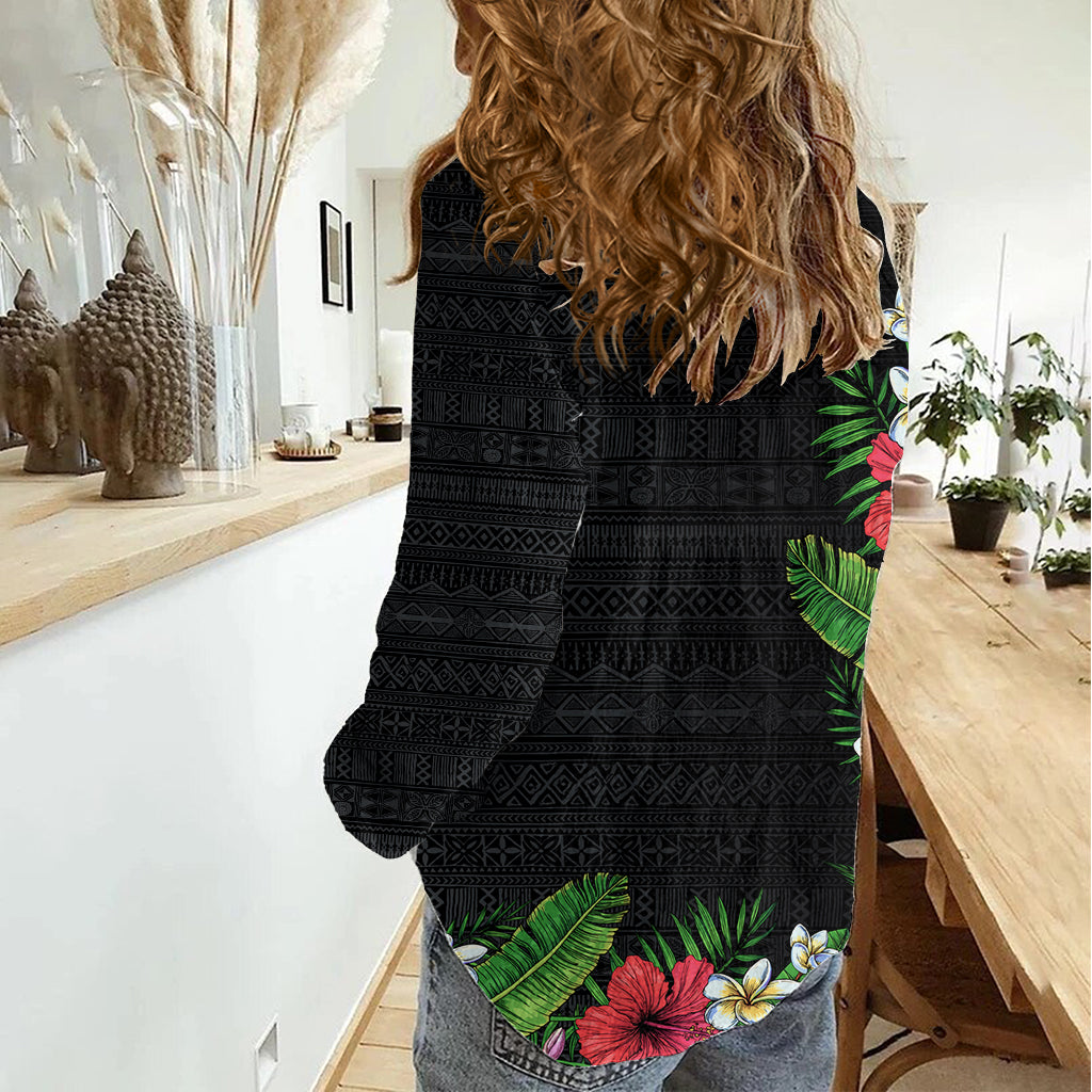 Hawaii Tropical Flowers and Leaves Women Casual Shirt Tapa Pattern Colorful Mode