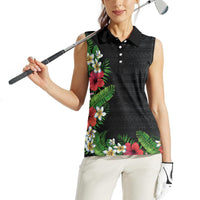 Hawaii Tropical Flowers and Leaves Women Sleeveless Polo Shirt Tapa Pattern Colorful Mode