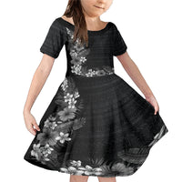 Hawaii Tropical Flowers and Leaves Family Matching Mermaid Dress and Hawaiian Shirt Tapa Pattern Grayscale Mode LT03 Daughter's Dress Grayscale - Polynesian Pride