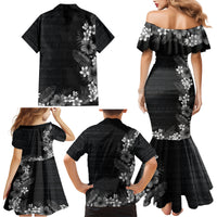 Hawaii Tropical Flowers and Leaves Family Matching Mermaid Dress and Hawaiian Shirt Tapa Pattern Grayscale Mode LT03 - Polynesian Pride