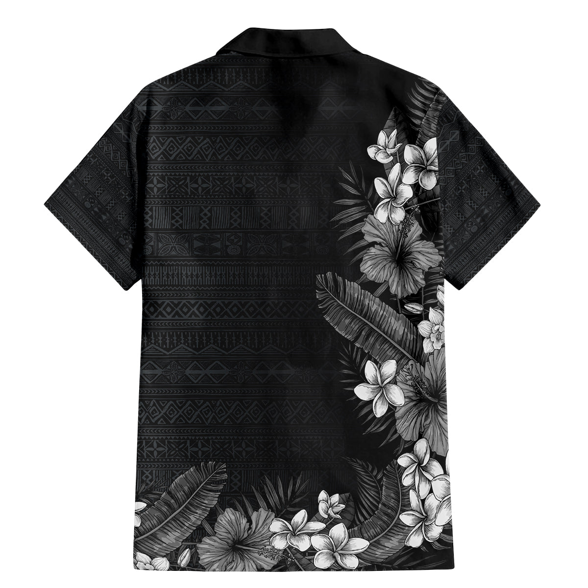 Hawaii Tropical Flowers and Leaves Family Matching Mermaid Dress and Hawaiian Shirt Tapa Pattern Grayscale Mode LT03 - Polynesian Pride