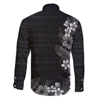 Hawaii Tropical Flowers and Leaves Family Matching Mermaid Dress and Hawaiian Shirt Tapa Pattern Grayscale Mode LT03 - Polynesian Pride