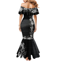 Hawaii Tropical Flowers and Leaves Family Matching Mermaid Dress and Hawaiian Shirt Tapa Pattern Grayscale Mode LT03 - Polynesian Pride