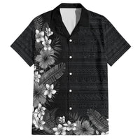 Hawaii Tropical Flowers and Leaves Family Matching Off Shoulder Maxi Dress and Hawaiian Shirt Tapa Pattern Grayscale Mode LT03 Dad's Shirt - Short Sleeve Grayscale - Polynesian Pride