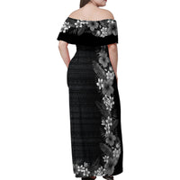 Hawaii Tropical Flowers and Leaves Family Matching Off Shoulder Maxi Dress and Hawaiian Shirt Tapa Pattern Grayscale Mode LT03 - Polynesian Pride