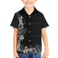 Hawaii Tropical Flowers and Leaves Family Matching Off Shoulder Maxi Dress and Hawaiian Shirt Tapa Pattern Grayscale Mode LT03 Son's Shirt Grayscale - Polynesian Pride