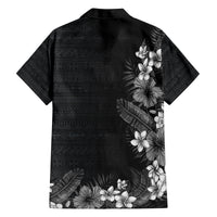 Hawaii Tropical Flowers and Leaves Family Matching Puletasi and Hawaiian Shirt Tapa Pattern Grayscale Mode LT03 - Polynesian Pride