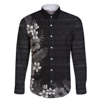 Hawaii Tropical Flowers and Leaves Family Matching Puletasi and Hawaiian Shirt Tapa Pattern Grayscale Mode LT03 Dad's Shirt - Long Sleeve Grayscale - Polynesian Pride