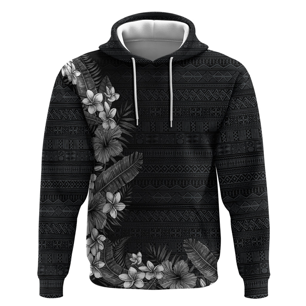 Hawaii Tropical Flowers and Leaves Hoodie Tapa Pattern Grayscale Mode LT03 Pullover Hoodie Grayscale - Polynesian Pride