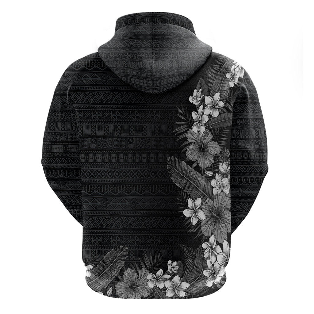 Hawaii Tropical Flowers and Leaves Hoodie Tapa Pattern Grayscale Mode LT03 - Polynesian Pride