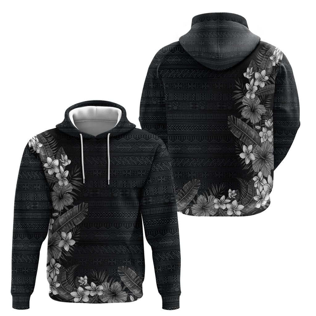 Hawaii Tropical Flowers and Leaves Hoodie Tapa Pattern Grayscale Mode LT03 - Polynesian Pride