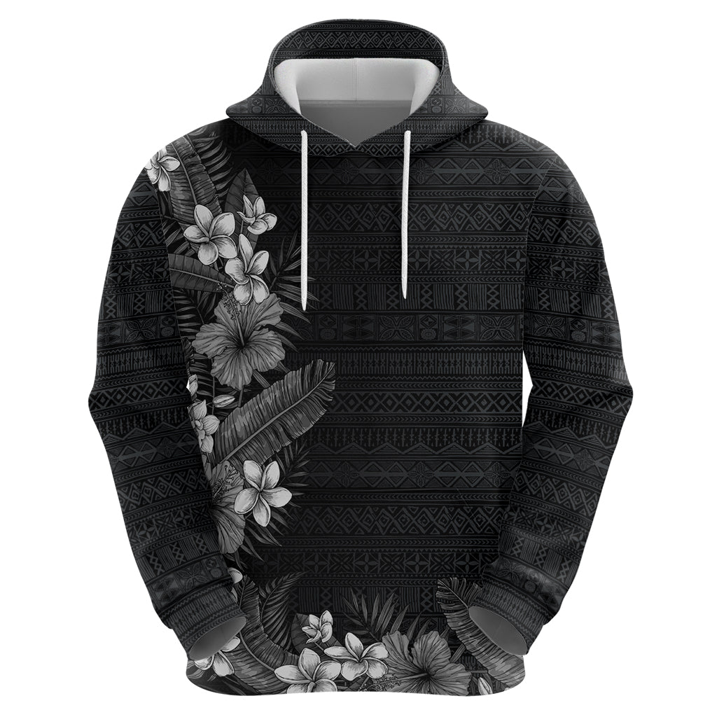 Hawaii Tropical Flowers and Leaves Hoodie Tapa Pattern Grayscale Mode LT03 - Polynesian Pride