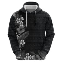 Hawaii Tropical Flowers and Leaves Hoodie Tapa Pattern Grayscale Mode LT03 - Polynesian Pride