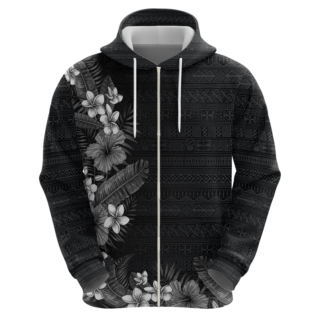 Hawaii Tropical Flowers and Leaves Hoodie Tapa Pattern Grayscale Mode LT03 - Polynesian Pride