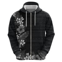 Hawaii Tropical Flowers and Leaves Hoodie Tapa Pattern Grayscale Mode LT03 - Polynesian Pride