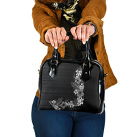 Hawaii Tropical Flowers and Leaves Shoulder Handbag Tapa Pattern Grayscale Mode