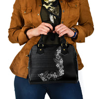 Hawaii Tropical Flowers and Leaves Shoulder Handbag Tapa Pattern Grayscale Mode
