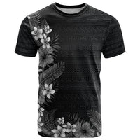 Hawaii Tropical Flowers and Leaves T Shirt Tapa Pattern Grayscale Mode LT03 Grayscale - Polynesian Pride