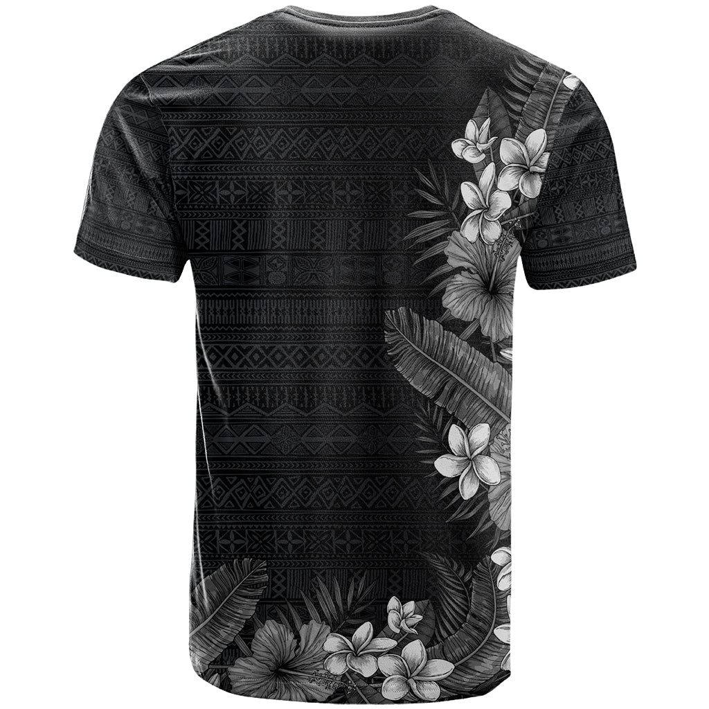Hawaii Tropical Flowers and Leaves T Shirt Tapa Pattern Grayscale Mode LT03 - Polynesian Pride