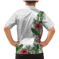 Hawaii Tropical Flowers and Leaves Family Matching Mermaid Dress and Hawaiian Shirt Tapa Pattern White Mode LT03 - Polynesian Pride
