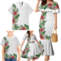 Hawaii Tropical Flowers and Leaves Family Matching Mermaid Dress and Hawaiian Shirt Tapa Pattern White Mode LT03 - Polynesian Pride