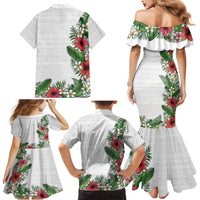 Hawaii Tropical Flowers and Leaves Family Matching Mermaid Dress and Hawaiian Shirt Tapa Pattern White Mode LT03 - Polynesian Pride