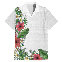 Hawaii Tropical Flowers and Leaves Family Matching Mermaid Dress and Hawaiian Shirt Tapa Pattern White Mode LT03 Dad's Shirt - Short Sleeve White - Polynesian Pride