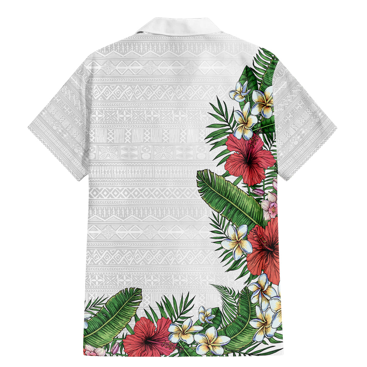 Hawaii Tropical Flowers and Leaves Family Matching Mermaid Dress and Hawaiian Shirt Tapa Pattern White Mode LT03 - Polynesian Pride