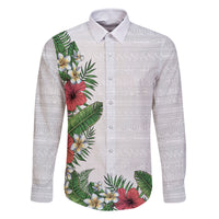 Hawaii Tropical Flowers and Leaves Family Matching Mermaid Dress and Hawaiian Shirt Tapa Pattern White Mode LT03 Dad's Shirt - Long Sleeve White - Polynesian Pride