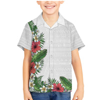Hawaii Tropical Flowers and Leaves Family Matching Mermaid Dress and Hawaiian Shirt Tapa Pattern White Mode LT03 Son's Shirt White - Polynesian Pride
