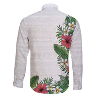 Hawaii Tropical Flowers and Leaves Family Matching Off Shoulder Maxi Dress and Hawaiian Shirt Tapa Pattern White Mode LT03 - Polynesian Pride