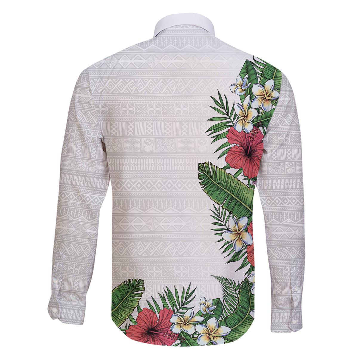 Hawaii Tropical Flowers and Leaves Family Matching Puletasi and Hawaiian Shirt Tapa Pattern White Mode LT03 - Polynesian Pride