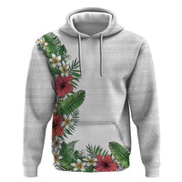 Hawaii Tropical Flowers and Leaves Hoodie Tapa Pattern White Mode LT03 Pullover Hoodie White - Polynesian Pride