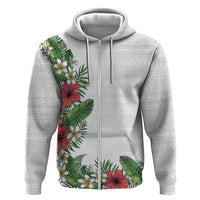 Hawaii Tropical Flowers and Leaves Hoodie Tapa Pattern White Mode LT03 Zip Hoodie White - Polynesian Pride