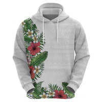 Hawaii Tropical Flowers and Leaves Hoodie Tapa Pattern White Mode LT03 - Polynesian Pride