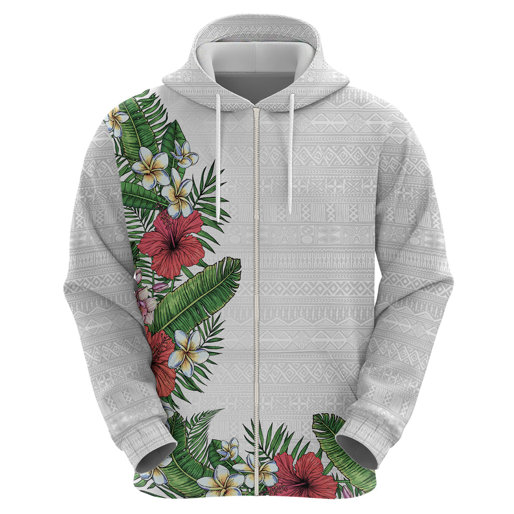Hawaii Tropical Flowers and Leaves Hoodie Tapa Pattern White Mode LT03 - Polynesian Pride