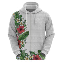 Hawaii Tropical Flowers and Leaves Hoodie Tapa Pattern White Mode LT03 - Polynesian Pride
