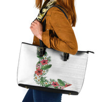 Hawaii Tropical Flowers and Leaves Leather Tote Bag Tapa Pattern White Mode LT03 White - Polynesian Pride