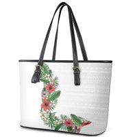 Hawaii Tropical Flowers and Leaves Leather Tote Bag Tapa Pattern White Mode LT03 - Polynesian Pride