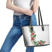 Hawaii Tropical Flowers and Leaves Leather Tote Bag Tapa Pattern White Mode LT03 - Polynesian Pride