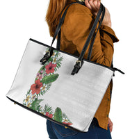 Hawaii Tropical Flowers and Leaves Leather Tote Bag Tapa Pattern White Mode LT03 - Polynesian Pride