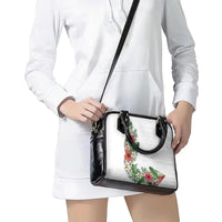 Hawaii Tropical Flowers and Leaves Shoulder Handbag Tapa Pattern White Mode