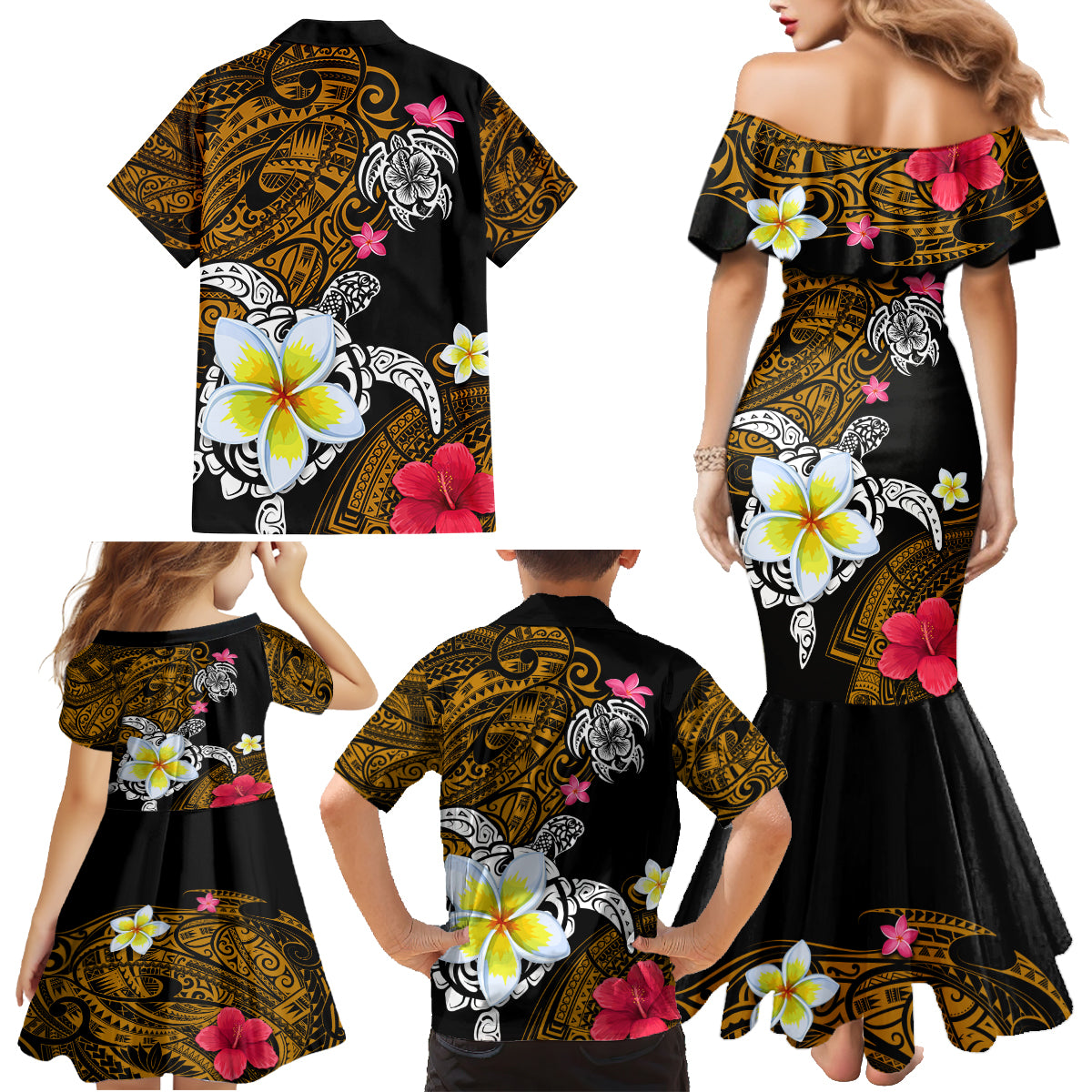 Hawaii Turtle and Tropical Flower Family Matching Mermaid Dress and Hawaiian Shirt Polynesian Pattern LT03 - Polynesian Pride