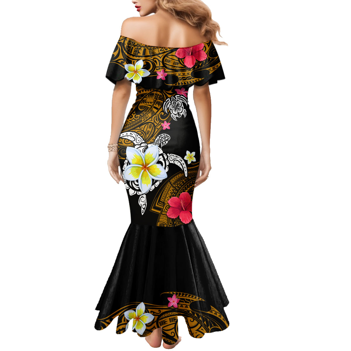 Hawaii Turtle and Tropical Flower Family Matching Mermaid Dress and Hawaiian Shirt Polynesian Pattern LT03 - Polynesian Pride