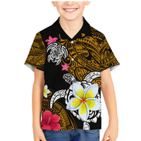 Hawaii Turtle and Tropical Flower Family Matching Mermaid Dress and Hawaiian Shirt Polynesian Pattern LT03 Son's Shirt Black - Polynesian Pride